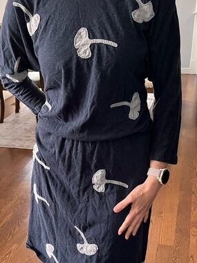 Navy Blue Synergy Dress with White GINKO Leaves